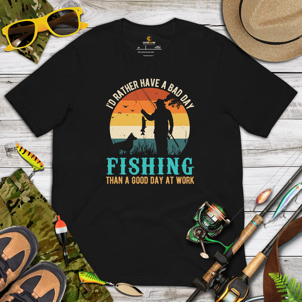 Fishing & PFG T-Shirt - Gift for Fisherman - Bass Masters & Pros Tee - I'd Rather Have A Bad Day Fishing Than A Good Day At Work Shirt - Black