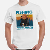 Fishing & PFG T-Shirt - Gift for Fisherman, Wine & Cat Lovers - Grumpy Cat Shirt - Fishing And Bourbon Because Murder Is Wrong Shirt - White, Men