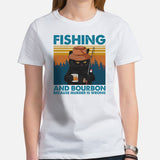 Fishing & PFG T-Shirt - Gift for Fisherman, Wine & Cat Lovers - Grumpy Cat Shirt - Fishing And Bourbon Because Murder Is Wrong Shirt - White, Women