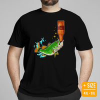 Fishing & PFG T-Shirt - Gift for Fisherman & Beer Lovers - Funny Bass Drinking Beer Sarcastic Geeky Shirt - Flying Fishing Shirt - Black, Plus Size
