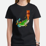Fishing & PFG T-Shirt - Gift for Fisherman & Beer Lovers - Funny Bass Drinking Beer Sarcastic Geeky Shirt - Flying Fishing Shirt - Black, Women