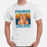 Fishing & PFG T-Shirt - Gift for Fisherman, Beer Lovers - Smokey The Bear Shirt - Fishing And Beer Because Murder Is Wrong Shirt - White, Men