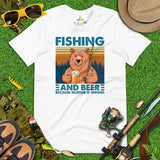 Fishing & PFG T-Shirt - Gift for Fisherman, Beer Lovers - Smokey The Bear Shirt - Fishing And Beer Because Murder Is Wrong Shirt - White