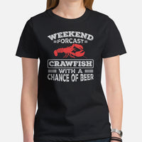 Fishing & PFG T-Shirt - Gift for Fisherman, Beer Lovers - Weekend Forecast Crawfish With A Chance Of Beer Shirt - Crayfish, Crawdad Tee - Black, Women