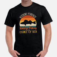 Fishing & PFG T-Shirt - Gift for Fisherman & Beer Lovers - Weekend Forecast Walleye Fishing With A Chance Of Beer Shirt - Black, Men