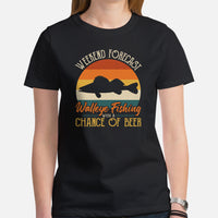 Fishing & PFG T-Shirt - Gift for Fisherman & Beer Lovers - Weekend Forecast Walleye Fishing With A Chance Of Beer Shirt - Black, Women
