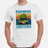 Fishing & PFG T-Shirt - Gift for Fisherman, Cat Lovers - Grumpy Cat Shirt - Master Baiter Shirt - Fishing Because Murder Is Wrong Shirt - White, Men