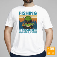 Fishing & PFG T-Shirt - Gift for Fisherman, Cat Lovers - Grumpy Cat Shirt - Master Baiter Shirt - Fishing Because Murder Is Wrong Shirt - White, Plus Size