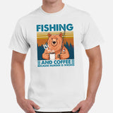 Fishing & PFG T-Shirt - Gift for Fisherman, Coffee Lovers - Smokey The Bear Shirt - Fishing And Coffee Because Murder Is Wrong Shirt - White, Men