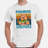 Fishing & PFG T-Shirt - Gift for Fisherman - Smokey The Bear Shirt - Master Baiter Shirt - Bass Fishing Because Murder Is Wrong Shirt - White, Men