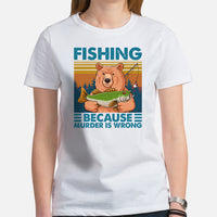 Fishing & PFG T-Shirt - Gift for Fisherman - Smokey The Bear Shirt - Master Baiter Shirt - Bass Fishing Because Murder Is Wrong Shirt - White, Women