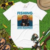 Fishing & PFG T-Shirt - Gift for Fisherman, Wine & Cat Lovers - Grumpy Cat Shirt - Fishing And Bourbon Because Murder Is Wrong Shirt - White