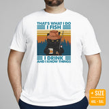 Fishing & PFG T-Shirt - Gift for Fisherman, Wine & Cat Lovers - Grumpy Cat Tee - That's What I Do I Fish I Drink & I Know Things Shirt - White, Plus Size