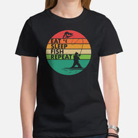 Fishing & PFG T-Shirt - Ideal Gift for Fisherman - Bass Masters & Pros Shirt - Fly Fishing Shirt - Eat Sleep Fish Repeat Shirt - Black, Women