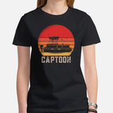 Fishing & Sailing Vacation Shirt, Outfit - Boat Party Attire, Clothes - Gift for Boat Owner, Boater, Fisherman - Vintage Captoon Tee - Black, Women