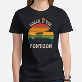 Fishing & Sailing Vacation Shirt, Outfit - Boat Party Attire - Gift for Boat Owner, Boater, Fisherman - Retro Queen of The Pontoon Tee - Black, Women