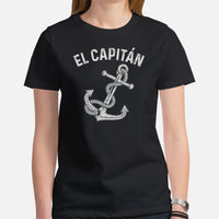 Fishing & Sailing Vacation Shirt, Outfit, Clothes - Boat Party Attire - Gift for Boat Owner, Boater, Fisherman - Funny El Capitan Tee - Black, Women
