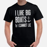 Fishing & Vacation Outfit - Boat Party Attire - Gift for Boat Owner, Boater, Fisherman - Funny I Love Big Boats And I Cannot Lie Tee - Black, Men