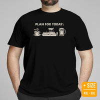 Fishing & Vacation Outfit - Boat Party Attire - Gift for Boat Owner, Boater, Fisherman, Beer & Coffee Lovers - Funny Plan For Today Tee - Black, Plus Size