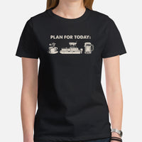 Fishing & Vacation Outfit - Boat Party Attire - Gift for Boat Owner, Boater, Fisherman, Beer & Coffee Lovers - Funny Plan For Today Tee - Black, Women