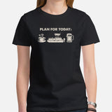 Fishing & Vacation Outfit - Boat Party Attire - Gift for Boat Owner, Boater, Fisherman, Beer & Coffee Lovers - Funny Plan For Today Tee - Black, Women