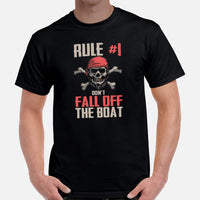 Pirates T-Shirt - Cool Skull Shirt - Funny Vacation Shirt, Boat Party Outfit - Gift for Boat Owner - Rule 1: Don't Fall Off The Boat Shirt - Black, Men