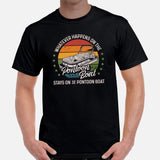Fishing & Vacation Outfit - Boat Party Attire - Gift for Boat Owner, Boater, Fisherman - Funny Whatever Happens On The Pontoon Boat Tee - Black, Men