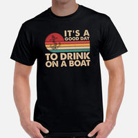 Fishing & Vacation Outfit - Boat Party Attire - Gift for Boat Owner, Boater, Fisherman - Retro It's A Good Day To Drink On A Boat Tee - Black, Men