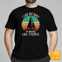 Fishing & Vacation Outfit - Boat Party Attire - Gift for Boat Owner, Boater, Fisherman - Vintage I Love My Boat And Maybe 3 People Tee - Black, Plus Size