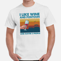 Fishing & Vacation Outfit - Boat Party Attire - Gift for Boat Owner, Boater, Fisherman, Wine Lover - Funny I Like Wine And Pontoon Tee - White, Men