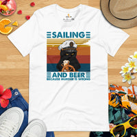 Fishing & Vacation Outfit - Boat Party Attire - Gift for Boat Owner, Cat Lover - Funny Sailing And Beer Because Murder Is Wrong T-Shirt - White