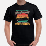 Fishing & Vacation Outfit - Boat Party Attire - Gift for Boat Owner - Funny Weekend Forecast Pontooning With A Chance Of Drinking Tee - Black, Men