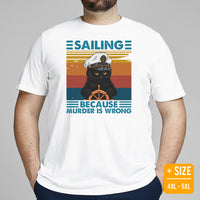 Fishing & Vacation Outfit, Clothes - Boat Party Attire - Gift for Boat Owner, Cat Lover - Funny Sailing Because Murder Is Wrong T-Shirt - White, Plus Size