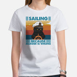 Fishing & Vacation Outfit, Clothes - Boat Party Attire - Gift for Boat Owner, Cat Lover - Funny Sailing Because Murder Is Wrong T-Shirt - White, Women