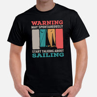 Fishing & Vacation Outfit, Clothes - Boat Party Attire - Gift for Boat Owner, Fisherman - Funny May Start Talking About Sailing Tee - Black, Men