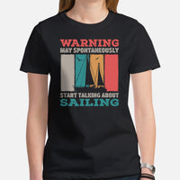 Fishing & Vacation Outfit, Clothes - Boat Party Attire - Gift for Boat Owner, Fisherman - Funny May Start Talking About Sailing Tee - Black, Women