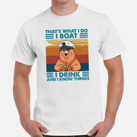 Fishing & Vacation Outfit, Clothes - Boat Party Attire - Gift for Boat Owner, Wine Lover - Funny I Boat I Drink And Know Things T-Shirt - White, Men