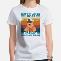 Fishing & Vacation Outfit, Clothes - Boat Party Attire - Gift for Boat Owner, Wine Lover - Funny I Boat I Drink And Know Things T-Shirt - White, Women