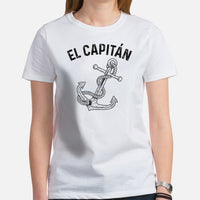 Fishing & Vacation Shirt, Outfit - Boat Party Attire - Gift for Boat Owner, Boater, Fisherman - Funny El Capitan Tee - White, Women
