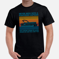 Fishing & Vacation Shirt, Outfit - Boat Party Attire - Gift for Boat Owner, Boater - Funny Never Mess With A Pontoon Captain T-Shirt - Black, Men