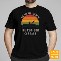 Fishing & Vacation Shirt, Outfit - Boat Party Attire - Gift for Boat Owner, Fisherman - Dad The Man The Myth The Pontoon Captain Tee - Black, Plus Size