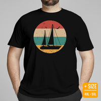 Fishing & Vacation Shirt, Outfit, Clothes - Boat Party Attire - Gift for Boat Owner, Boater, Fisherman - 80s Retro Sailing Boat T-Shirt - Black, Plus Size