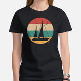 Fishing & Vacation Shirt, Outfit, Clothes - Boat Party Attire - Gift for Boat Owner, Boater, Fisherman - 80s Retro Sailing Boat T-Shirt - Black, Women