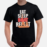 Fishing & Vacation Shirt, Outfit, Clothes - Boat Party Attire - Gift for Boat Owner, Boater, Fisherman - Eat Sleep Boat Repeat T-Shirt - Black, Men