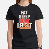 Fishing & Vacation Shirt, Outfit, Clothes - Boat Party Attire - Gift for Boat Owner, Boater, Fisherman - Eat Sleep Boat Repeat T-Shirt - Black, Women