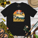 Fly-Fishing & PFG T-Shirt - Father's Day Gift for Fisherman - Bass Masters & Pros Shirt - The Rodfather Retro Aesthetic Shirt - Black