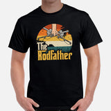 Fly-Fishing & PFG T-Shirt - Father's Day Gift for Fisherman - Bass Masters & Pros Shirt - The Rodfather Retro Aesthetic Shirt - Black, Men