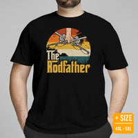 Fly-Fishing & PFG T-Shirt - Father's Day Gift for Fisherman - Bass Masters & Pros Shirt - The Rodfather Retro Aesthetic Shirt - Black, Plus Size