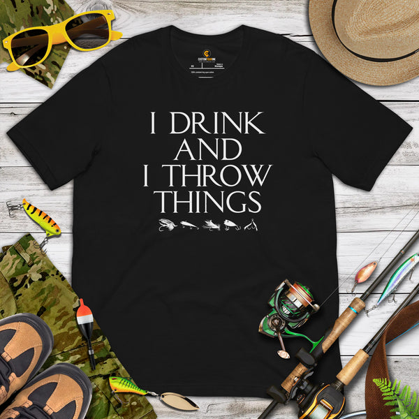 Fly-Fishing & PFG T-Shirt - Gift for Fisherman - Bass Masters & Pros Shirt - Master Baiter Shirt - I Drink And I Throw Things Shirt - Black