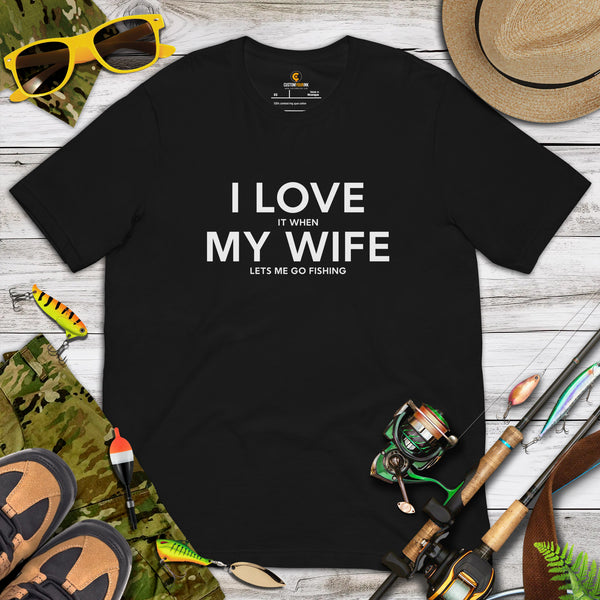 Fly-Fishing & PFG T-Shirt - Gift for Fisherman - Bass Masters & Pros Shirt - Master Baiter Shirt- I Love My Wife Sarcastic Shirt - Black